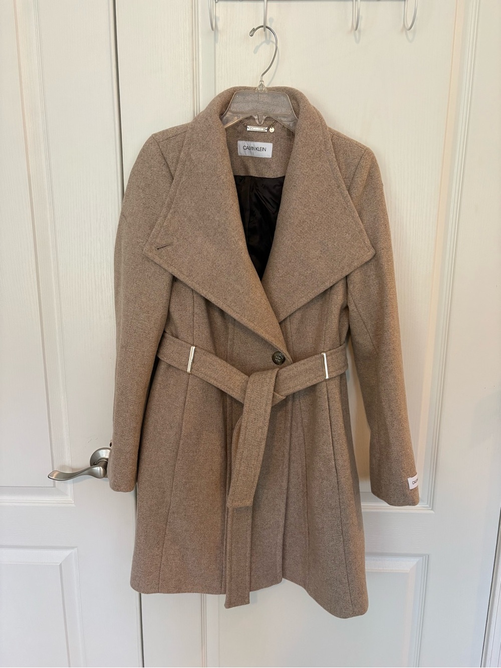Calvin Klein Women's Taupe Belted Wool Trench Coat